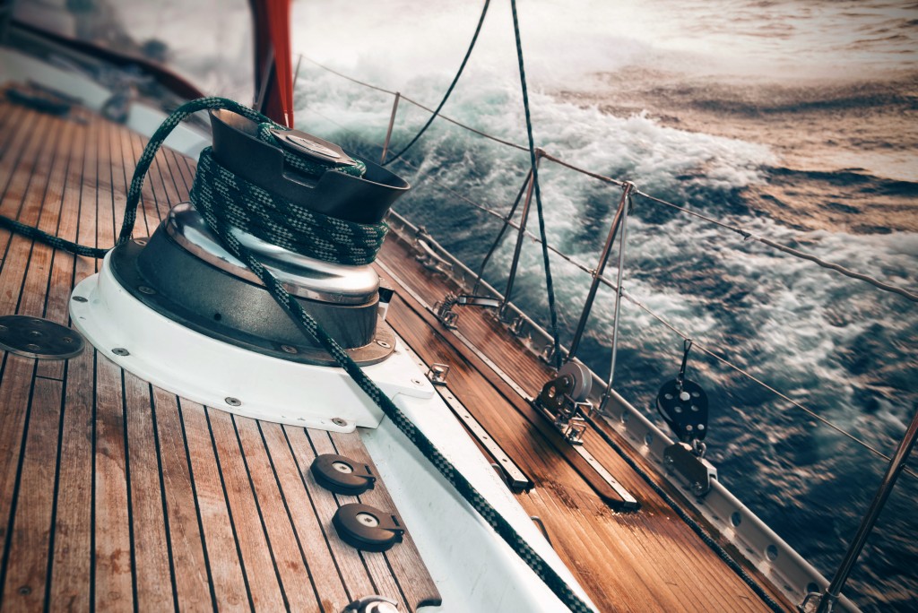 sail boat under the storm, detail on the winch